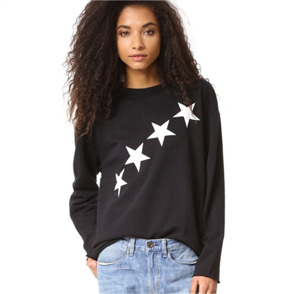 6397 Tops - 6397 Star Sweatshirt Black French Terry Knit Medium Oversized Womens Raw Edges